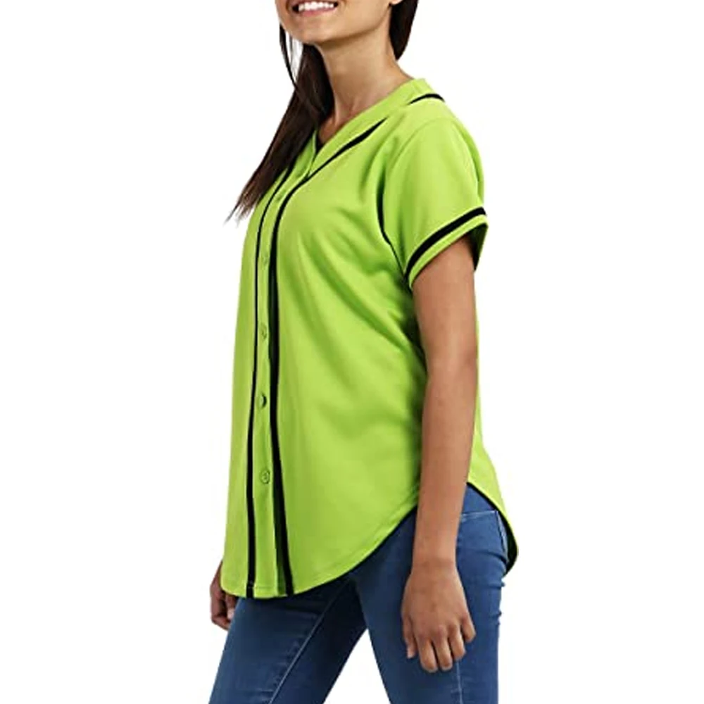 Custom Womens Made in  American Premium Baseball Button Down Jersey Short Sleeve Tee Active Softball Shirt Sports Wear Jersey