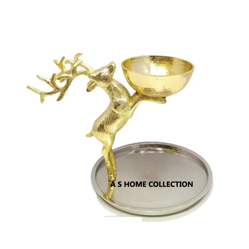decorative metal golden deer Christmas decoration top selling nut and dry fruits serving bowl