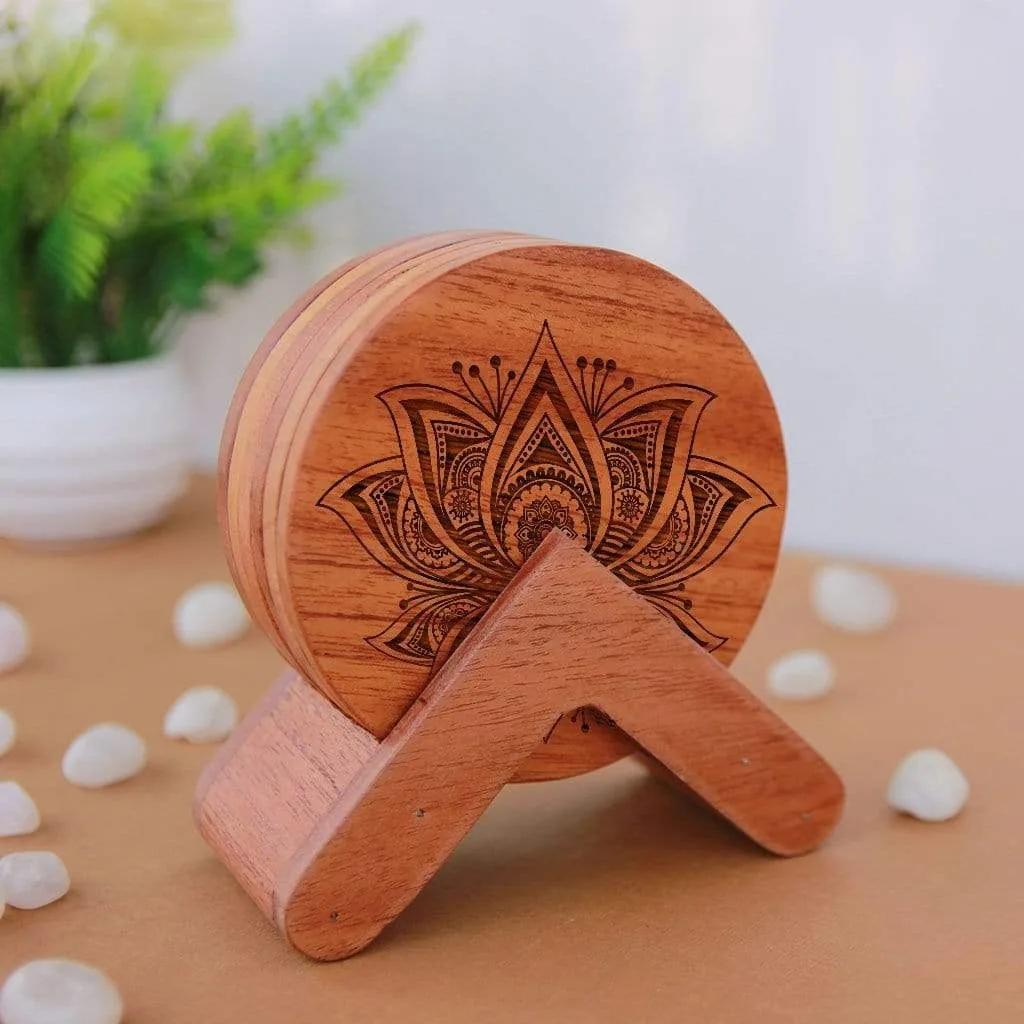 high quality Pure round shape handmade wooden coaster set of 6 with classic design customized size and shape by skyhigh overseas