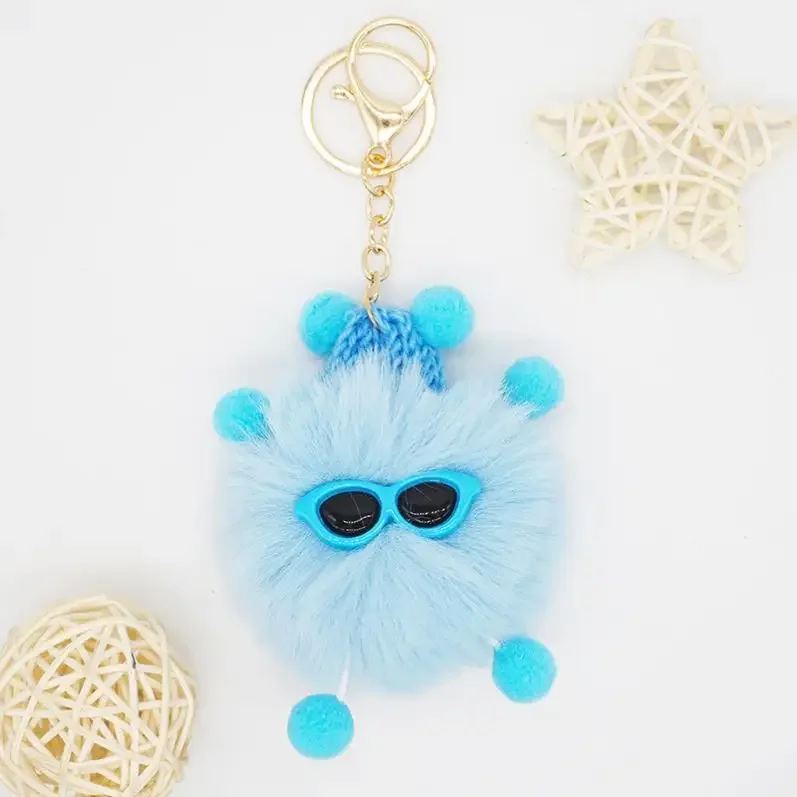 New hot Pom Pom Keychain Fluffy Ball Keyring Plush doll Faux Rabbit Fur Cute Animal Elf Pompom Plush Key chain for Bag charm