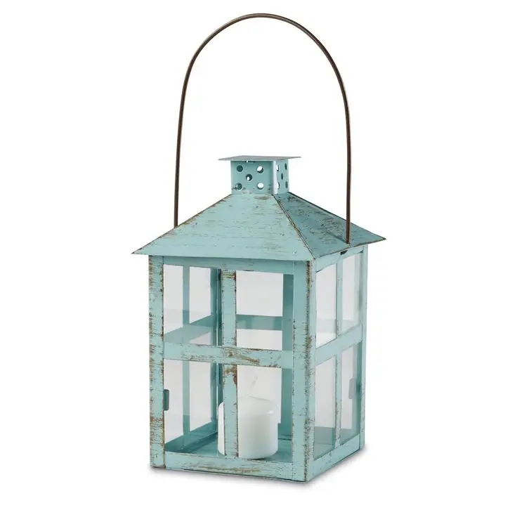 Vintage iron Lantern In rustic Blue finished Customized Cutting Edge Design Table Top & Hanging Decoration Best Seller