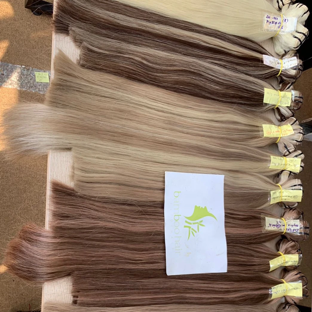 Double Drawn Vietnamese Remy Hair Weave Straight Machine Genius Weft  Ombre Black Blonde Color Brown Hair Extensions BAMBOO HAIR