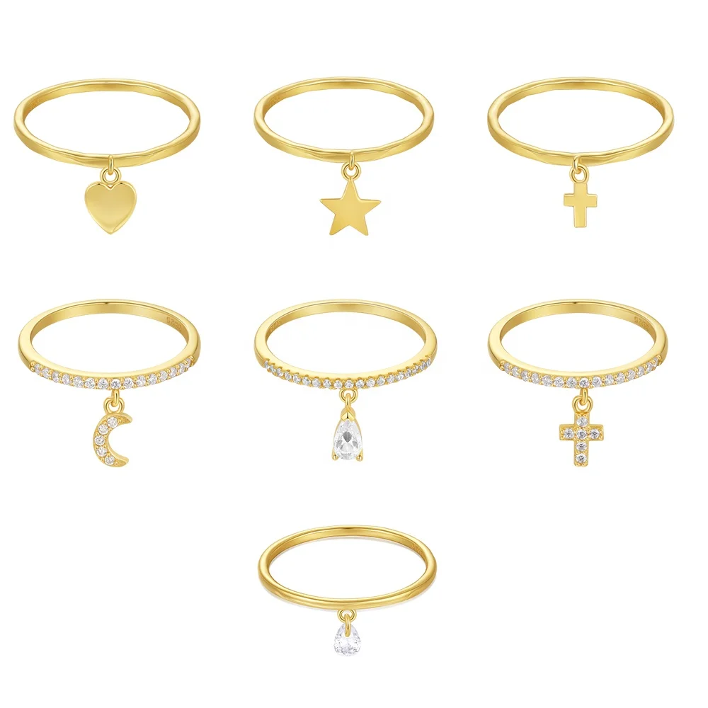 Canner New Design Star Heart Cross Pendant 18k Gold Ring Engagement Daily Wear 925 Sterling Silver Pearl Rings