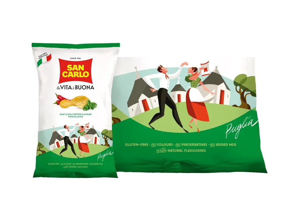 San Carlo spicy and fresh italian potato chips mint&chili flavor gr 150 regional taste