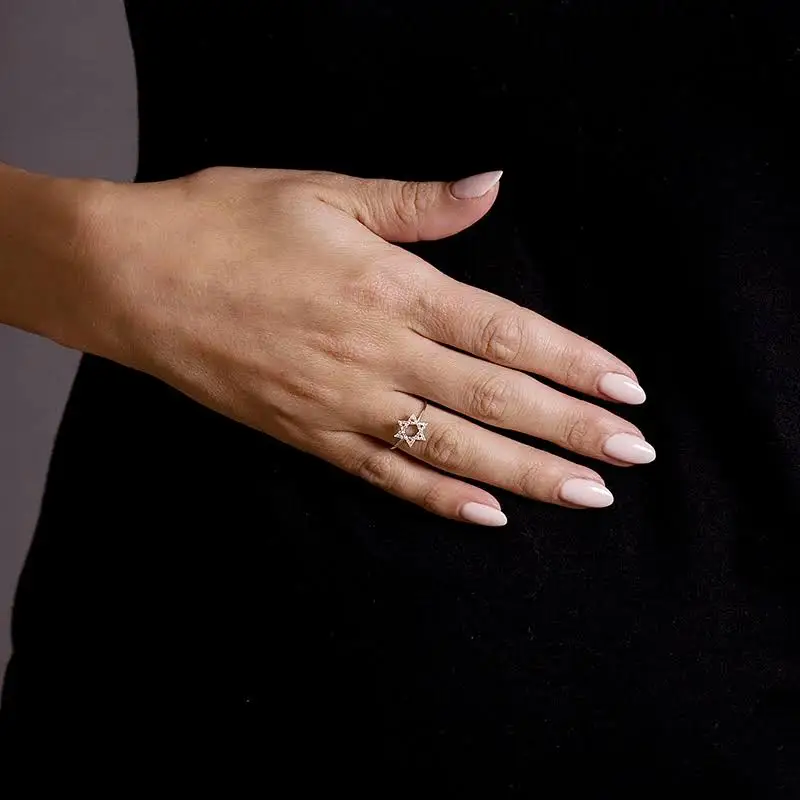 CZ Women Jewelry Gold Plated Jewish Isreal Sterling Silver 925 Ring Star Of David