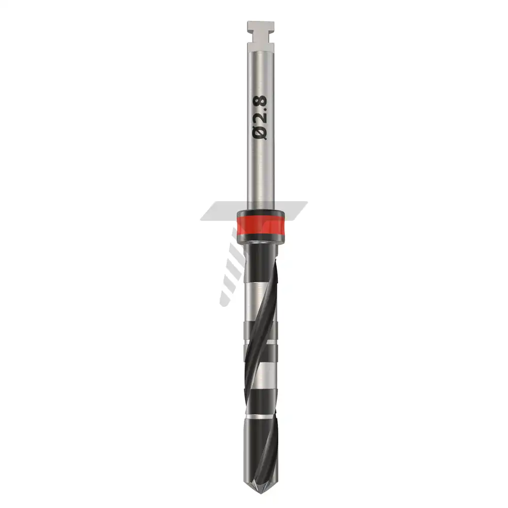 DNT Straight Drill 02.8mm External Irrigated, red color coded made of stainless steel, Dental Drill
