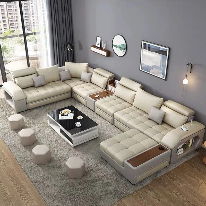 Convertible Sectional Sofa Couch with Ottoman Multifunctional Home Furniture Wooden Frame U Shape Sofa CEFS008
