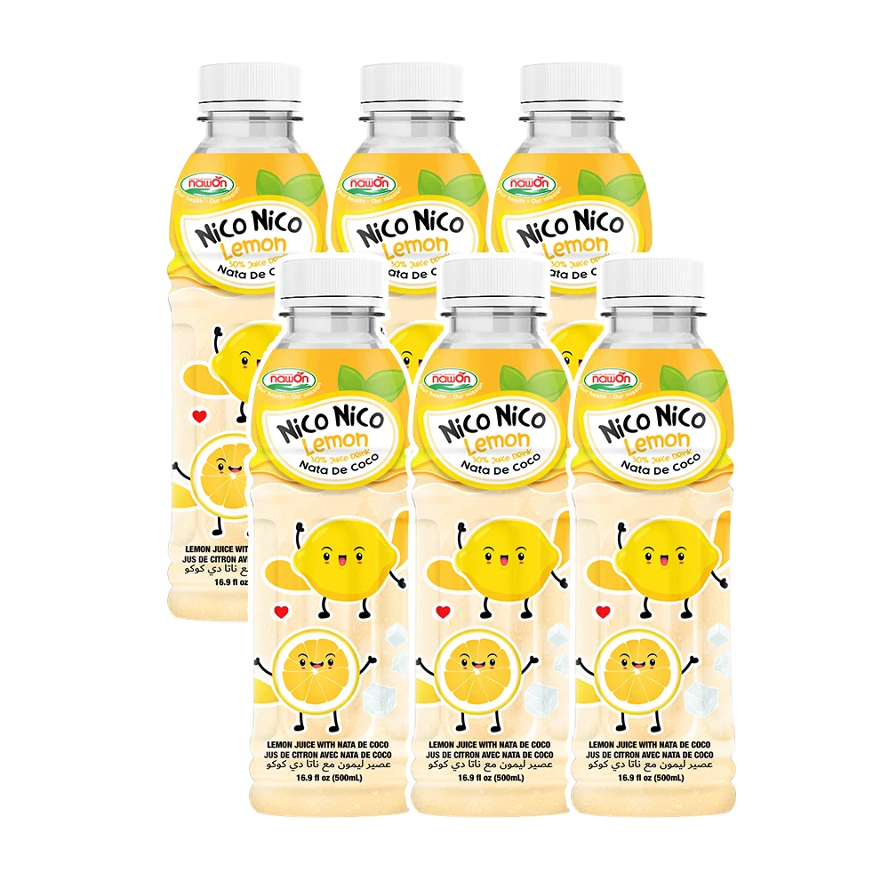 HALAL Nata De Coco Juice Drinks Brand Nico Nico 500ML PET Bottle - Lemon Juice with Nata De Coco Cube Wholesale Supplier