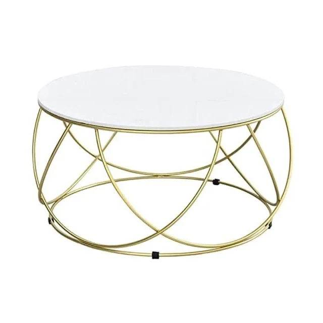 Artificial marble round modern life decorative surface coffee table dining table with metal frame sofa center And Coffee table
