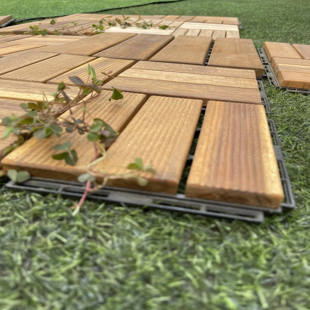 Wholesale Teak Color - Acacia Wood Decking Tiles - 12 Slats anti slip 100% natural wood oiled deck tiles from Vietnam