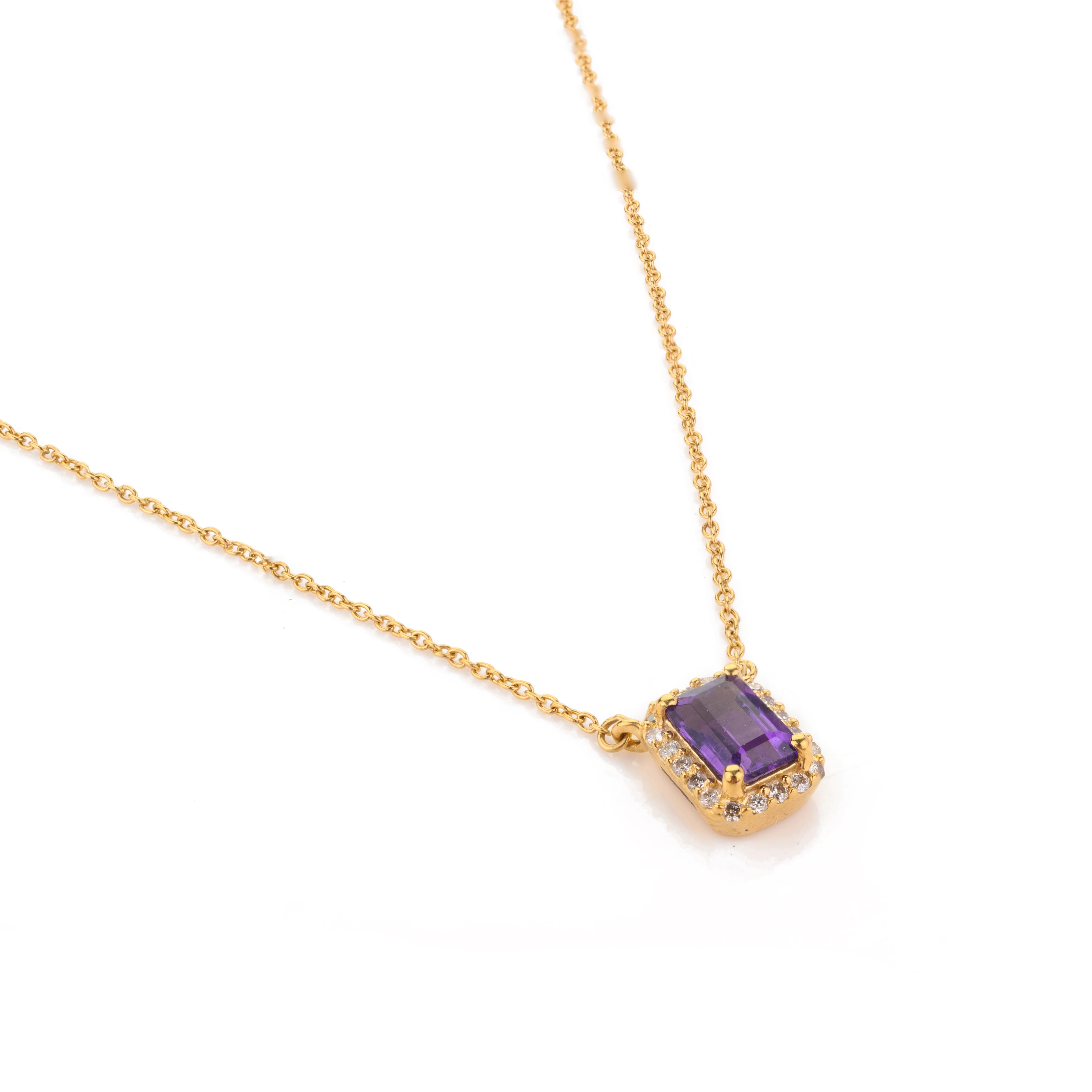 Latest Designer Luxury Collection Of Natural Amethyst & Diamond Chain Necklace 14k Solid Yellow Gold Octagon Shape Jewelry