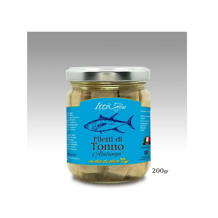 Best Sales Handmade White Tuna Fish Fillets 100% Pure Canned with Olive Oil in Glass Jar Salt Preserved 200 gr