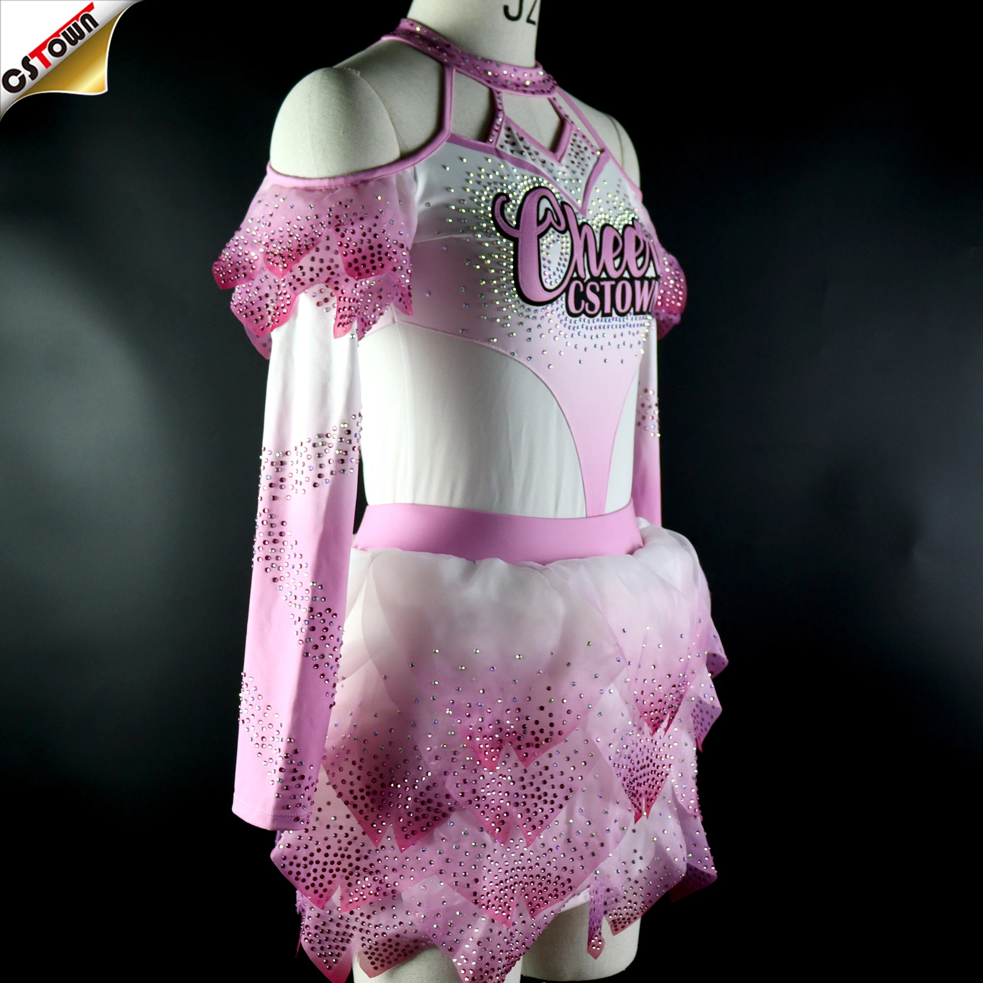 Wholesale Wholesale Digital Printing Pink Cheerleading Uniform Stage Performance Cheerleader Uniforms