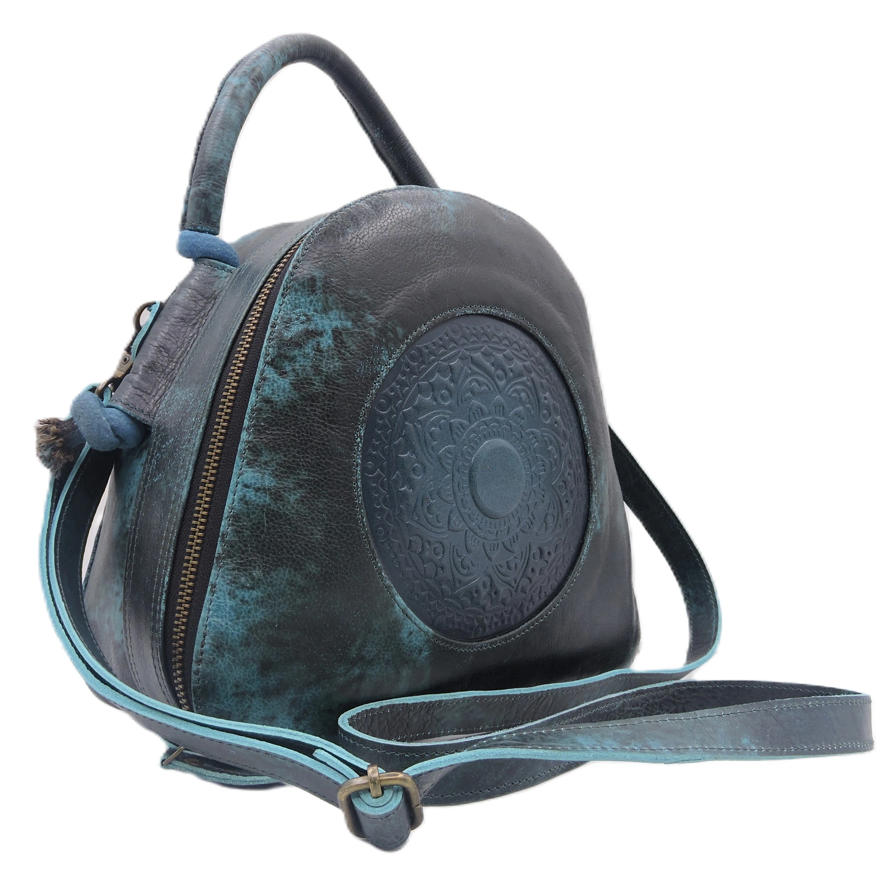 Stylish blue cross body custom sling bag ladies leather messenger bag with top handle with removable & adjustable shoulder belt