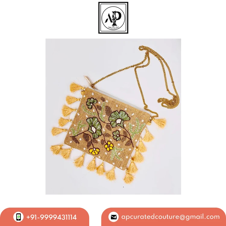 2023 Exclusive Range Premium Quality Indian Beadwork Handcrafted Clutch with Tassels for Wedding Evening Party Wear