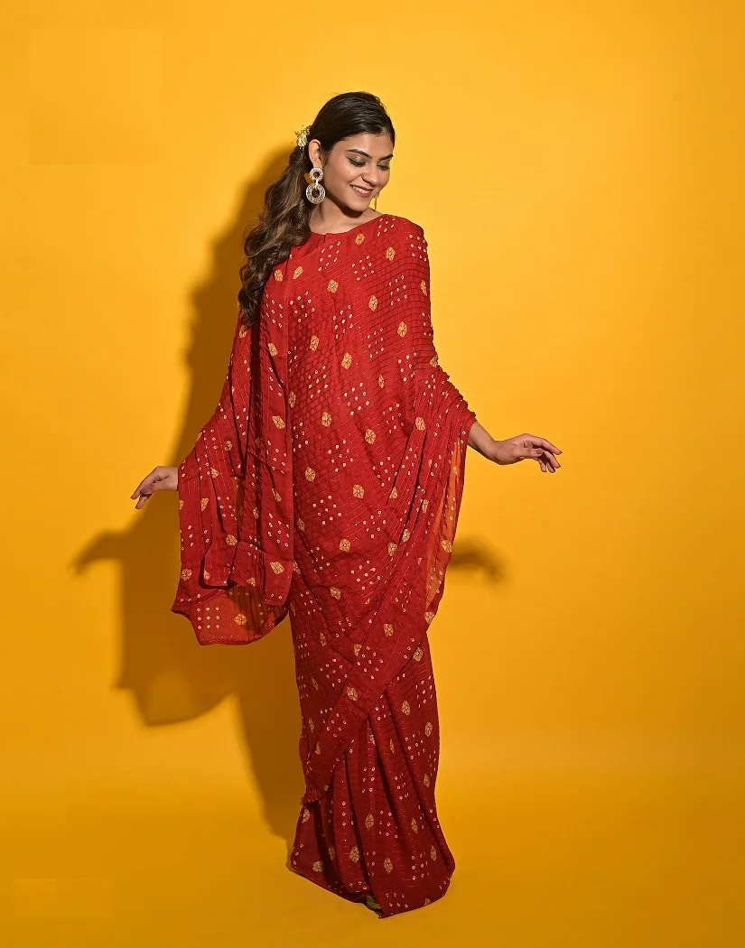 High Selling Latest Design Women Bandhani Saree With Heavy Embroidery Work Comfortable Fabric Saree from India