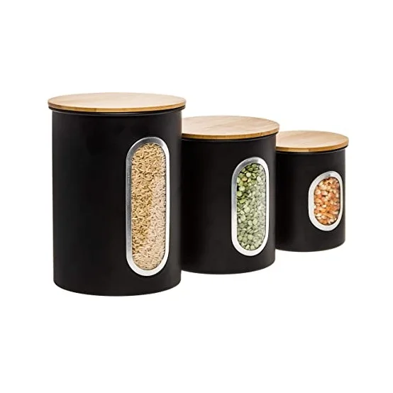 Домашняя кухня ежедневное использование сахарная соль канистра деревянная крышка черная антикварная отделочная для Хранения Сахара чая кофе набор из 3