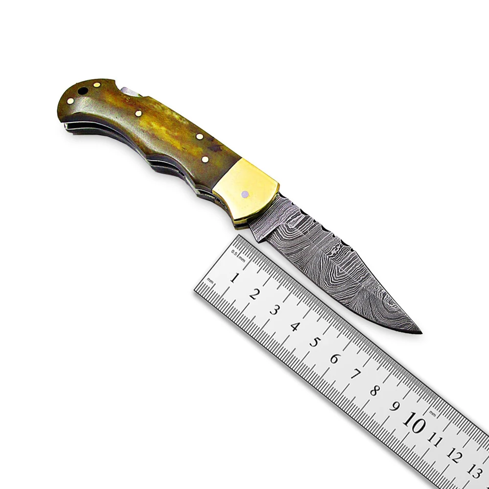 Clouded Damascus hunting folding pocket knife with wooden handle Hot selling OEM Wood Handle Pocket Knife