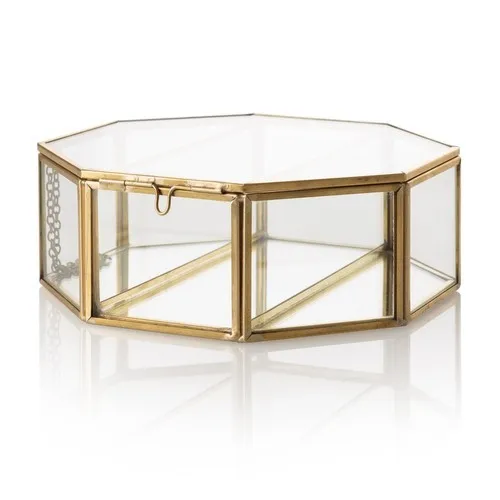 Unique Square And Brass Gold Mirror Box Trinket Packaging Jewelry Organizer Glass Box Wedding Decoration Glass Brass Jewelry Box