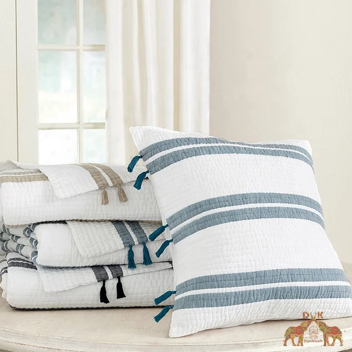 Luxury cotton Stripped machine Quilt 100% Cotton blanket wholesale coverlet hand block print Indian Kantha Bedspread