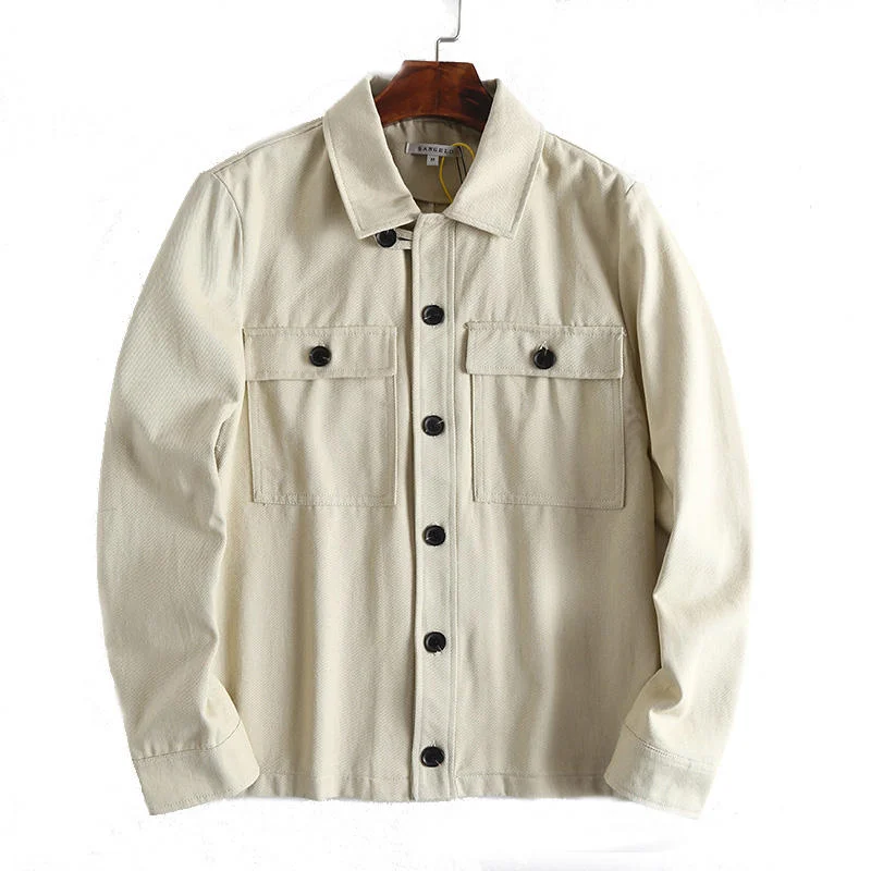 Custom design cotton twill cargo shirt chest big pockets work shirt jacket for men