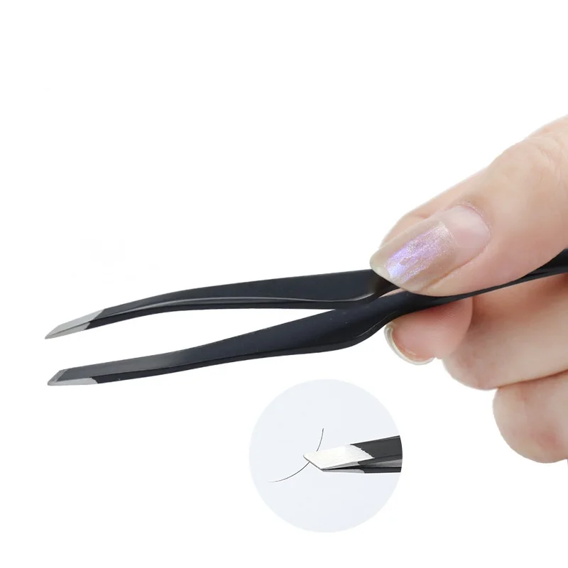 90 Degree Angle Stainless Steel Pink White Diamond Grip Eyelash Extension Tweezers Lash Tweezer