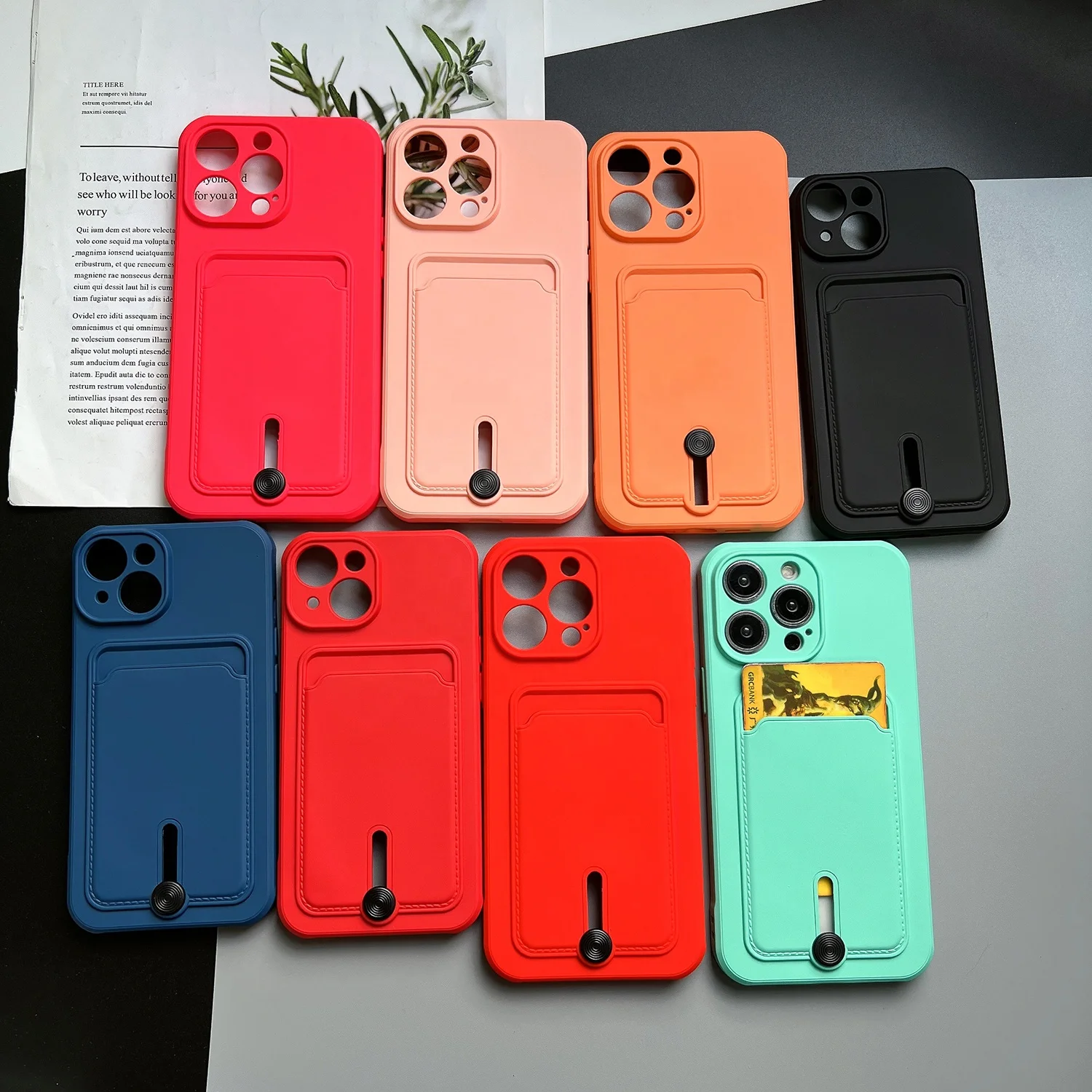 A new generation of card phone case For Iphone 14 Pro max Push Card Anti-Drop Shockproof Color Rich Back Cover