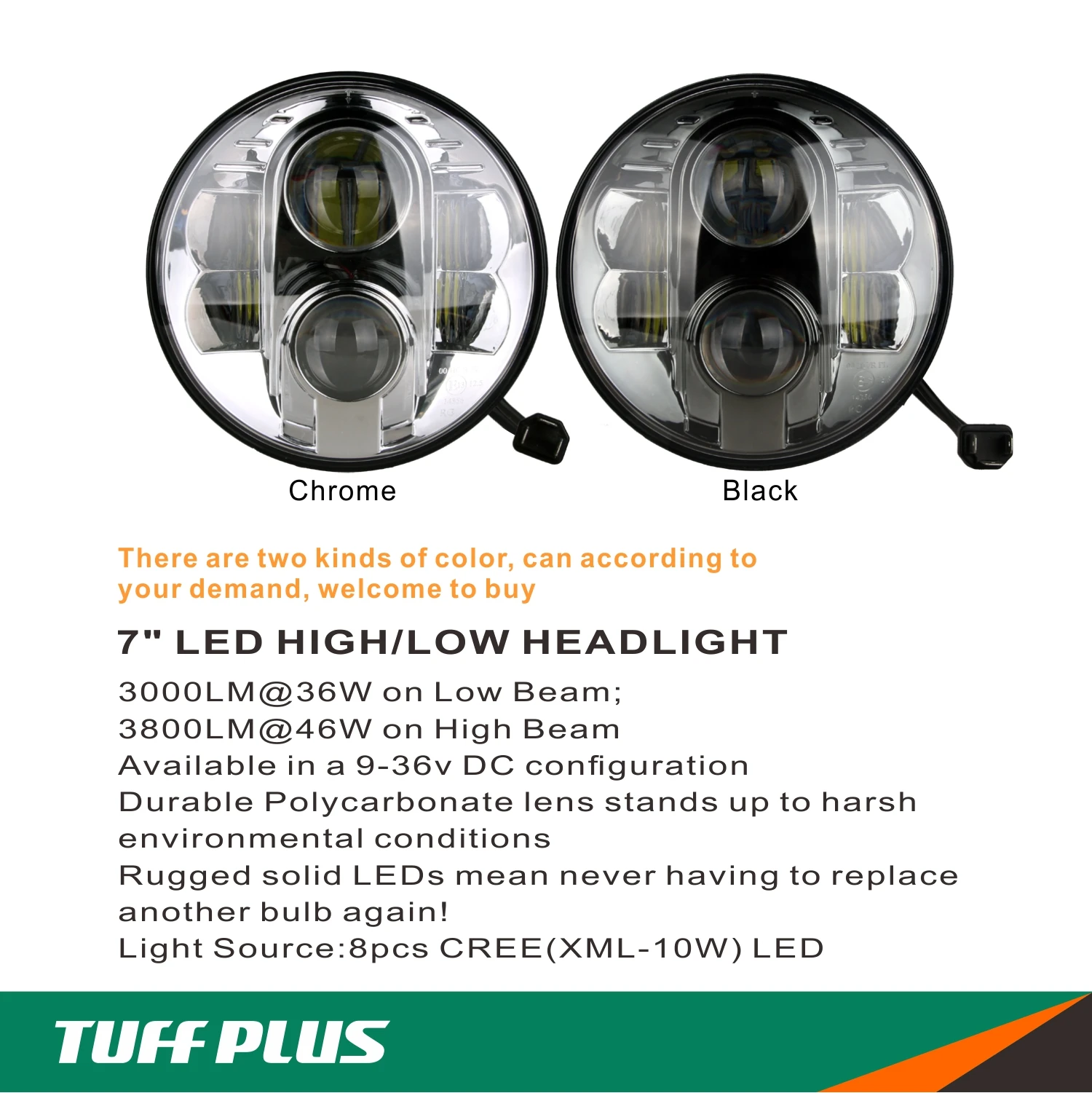 Tuff Plus 4x4 sealed beam offroad led headlight 7 inch round led headlight 12v 24v led headlamp