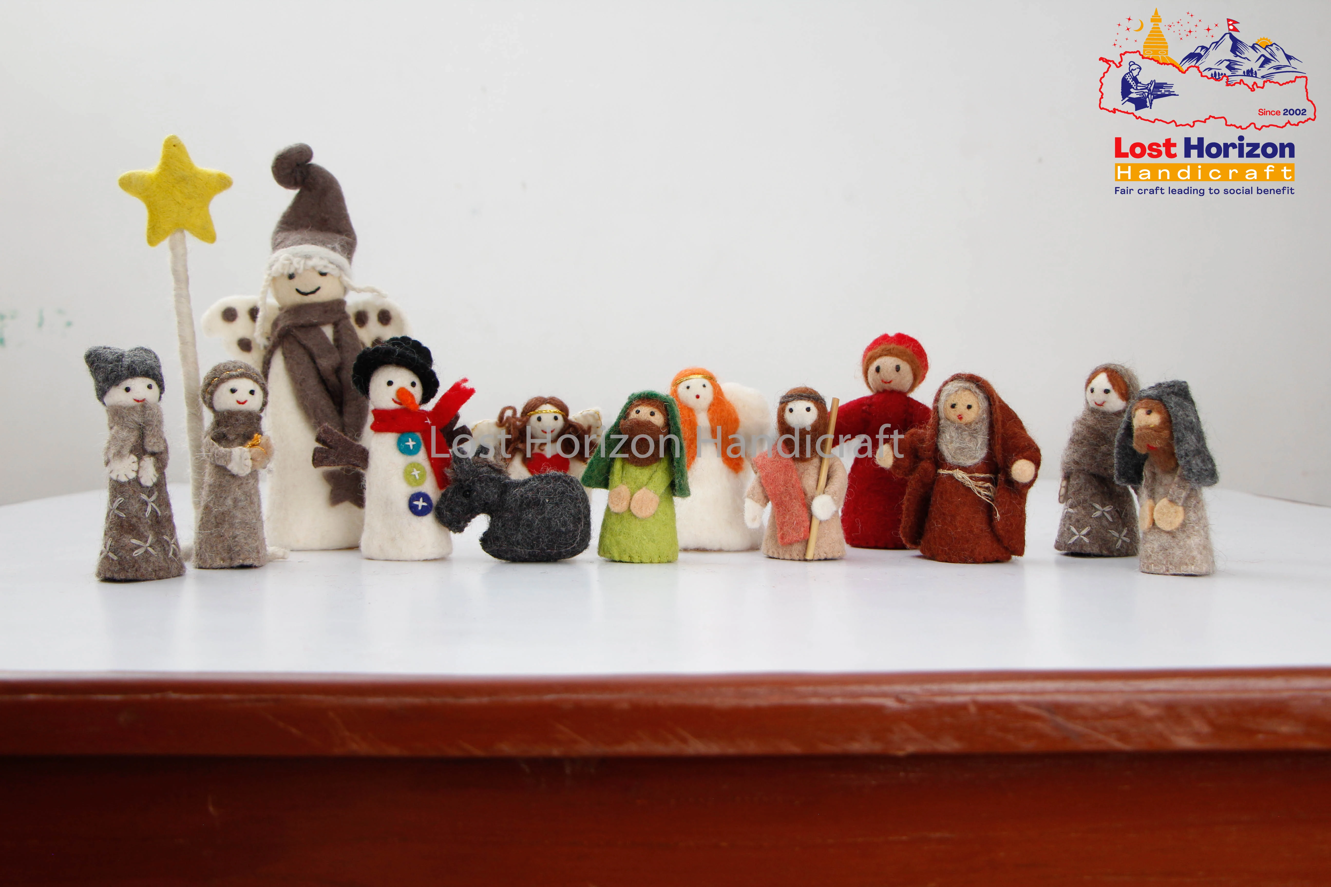 Handmade Felt Wool Christmas Nativity Set from Children Handmade in Nepal made from organic natural sheep wool