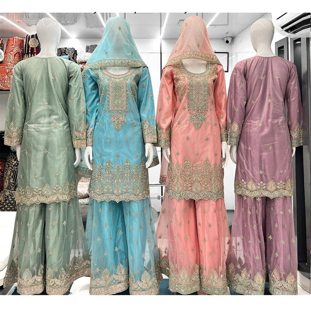 Exquisite New Designer Heavy Embroidery Work Indian Pakistani Palazzo Suit Raspberry Bridal Attire Ladies Long Party Wear Dress