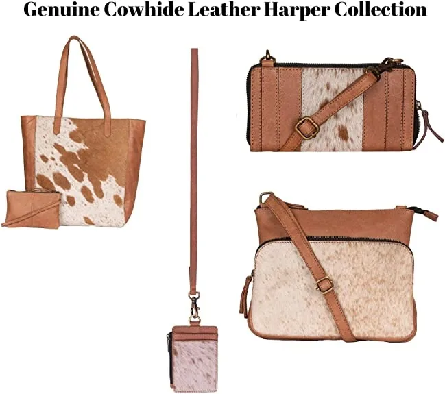 Western Cowhide and Leather Tote Handbag with Vegetable Dyed RFID Blocking Bag Essential Spacious Wholesale Weekend Work Travel