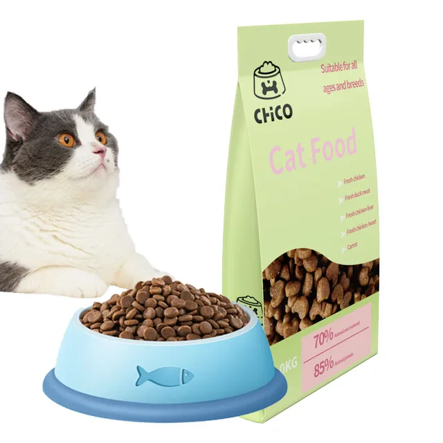 OEM Cheapest Cat Food Factory Exports 10KG High Protein Pet Food Raw Chicken Flavors Fish Shapes All Age Cat Dry Food