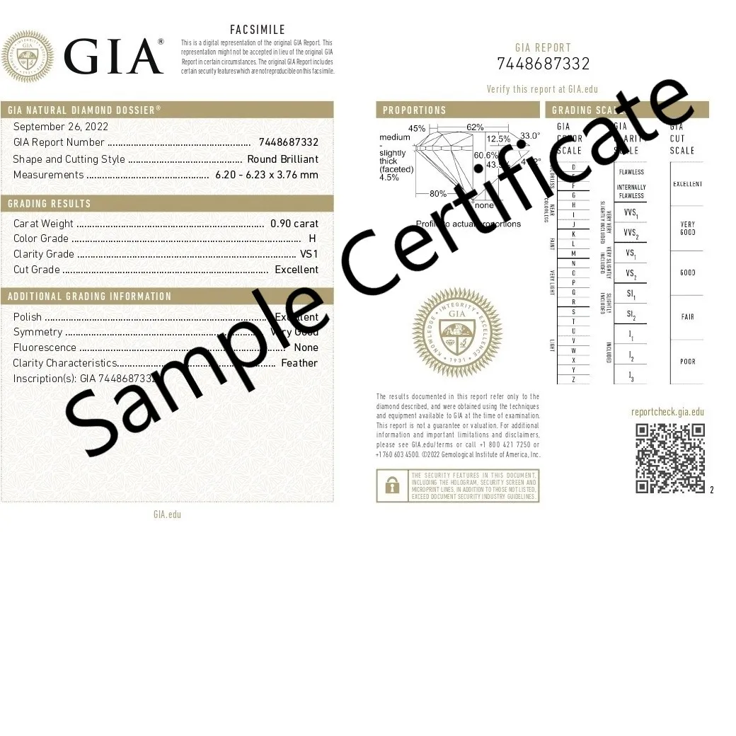 GIA Certificate H VS1 Round Loose Diamond Stone 0.90 Carat 100% Natural Real Original Diamond