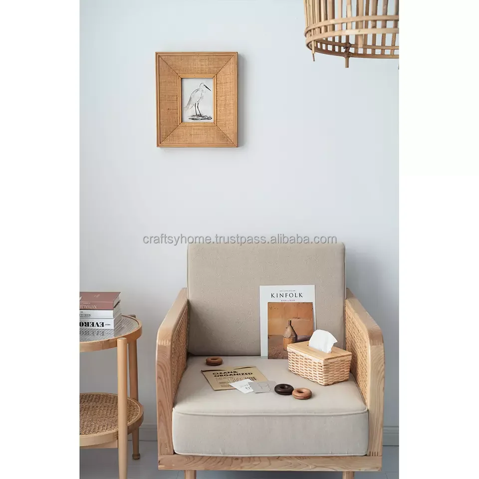 European style rattan wooden picture photo frame home decoration wood modern macrame picture frame