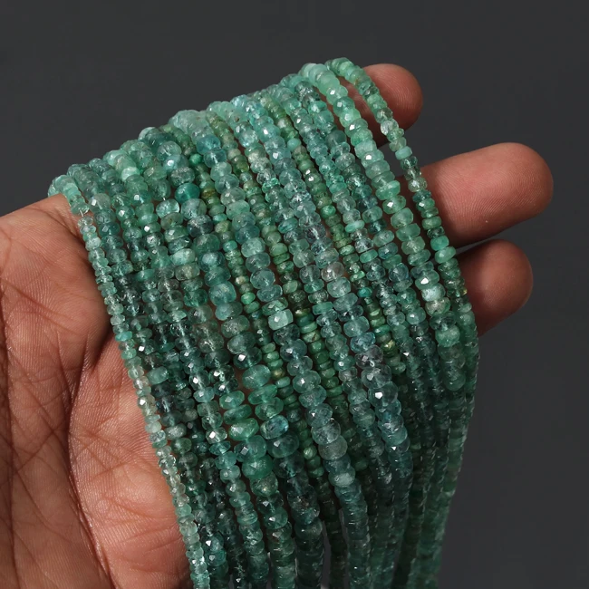 Emerald Bead Beautiful Green Color Roundel Shape Faceted Loose Jewelry Making Strand Precious Gemstone Beads
