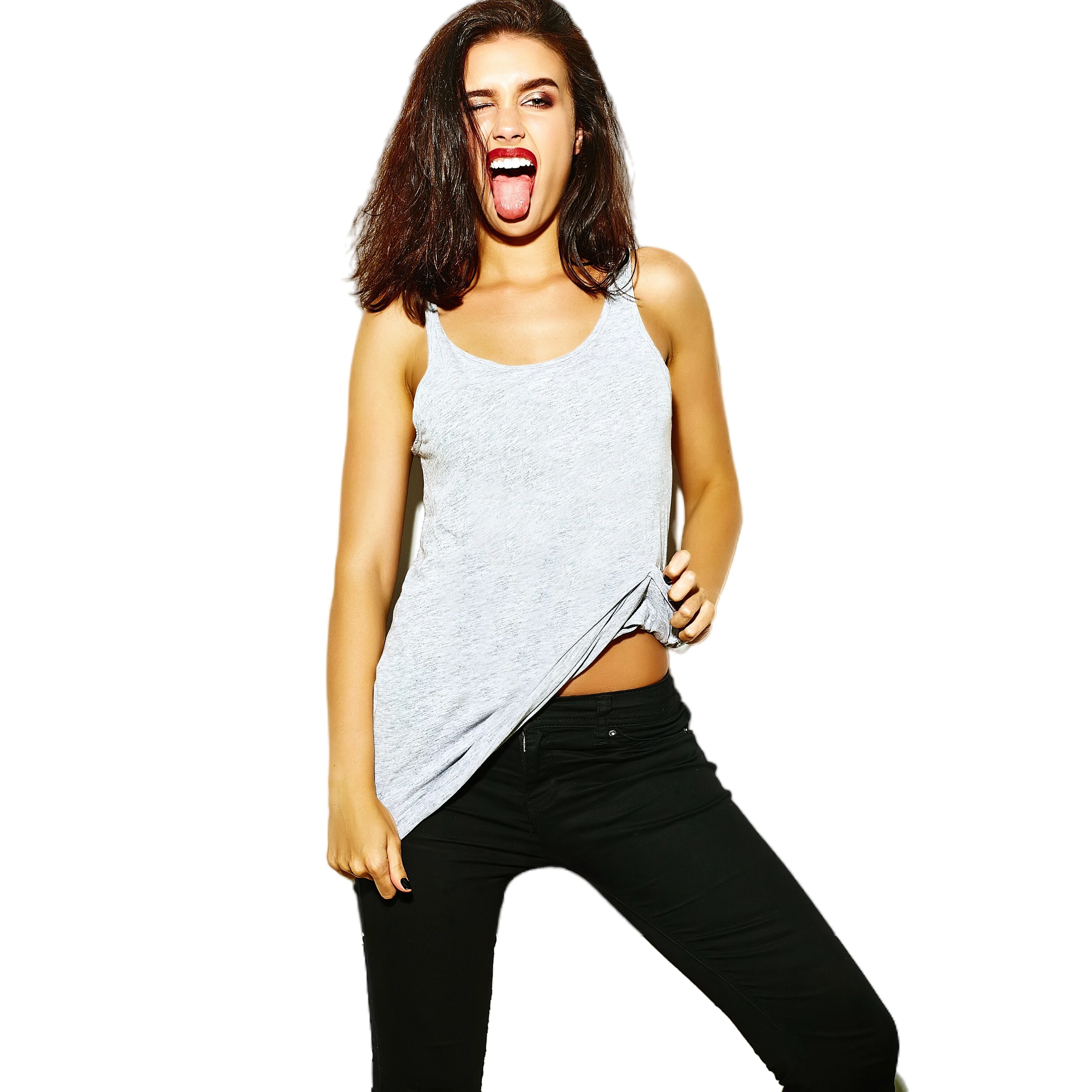 Женские облегающие топы без рукавов с круглым вырезом