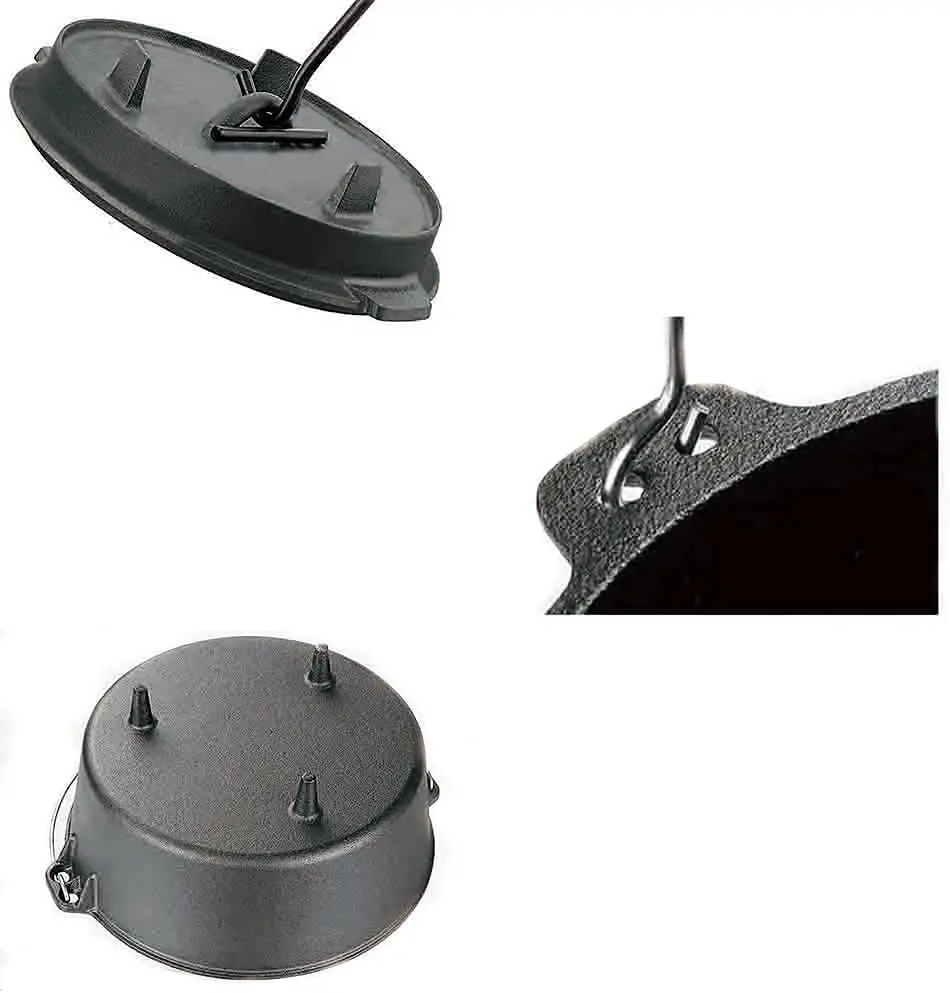 4QT with Legs Pre Seasoned Cast Iron Lid Also a Skillet Casserole Pot with Lid Lifter for Camping Cooking BBQ Baking