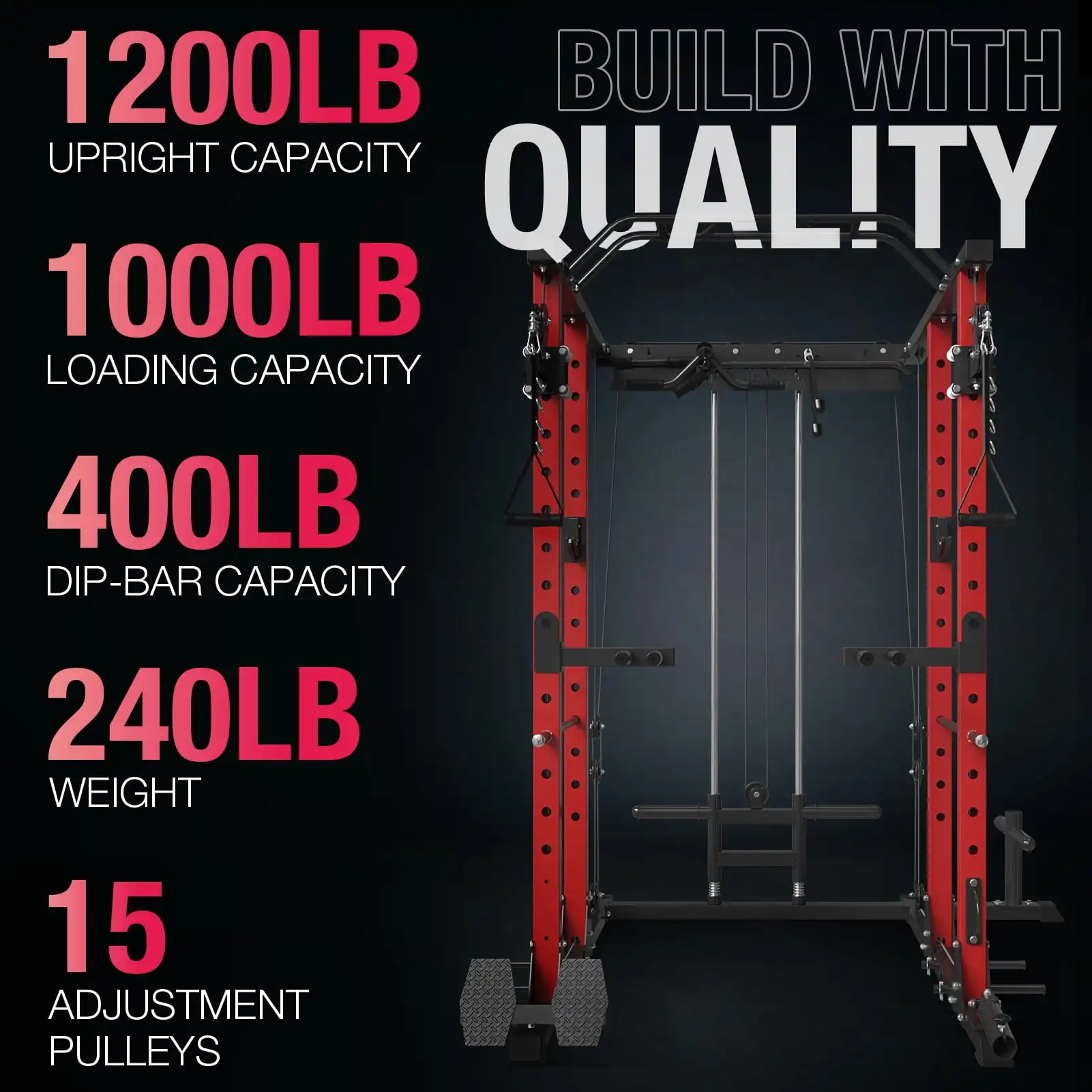 Home Gym Smith Fitness Strength Power Rack With Crossover Cables