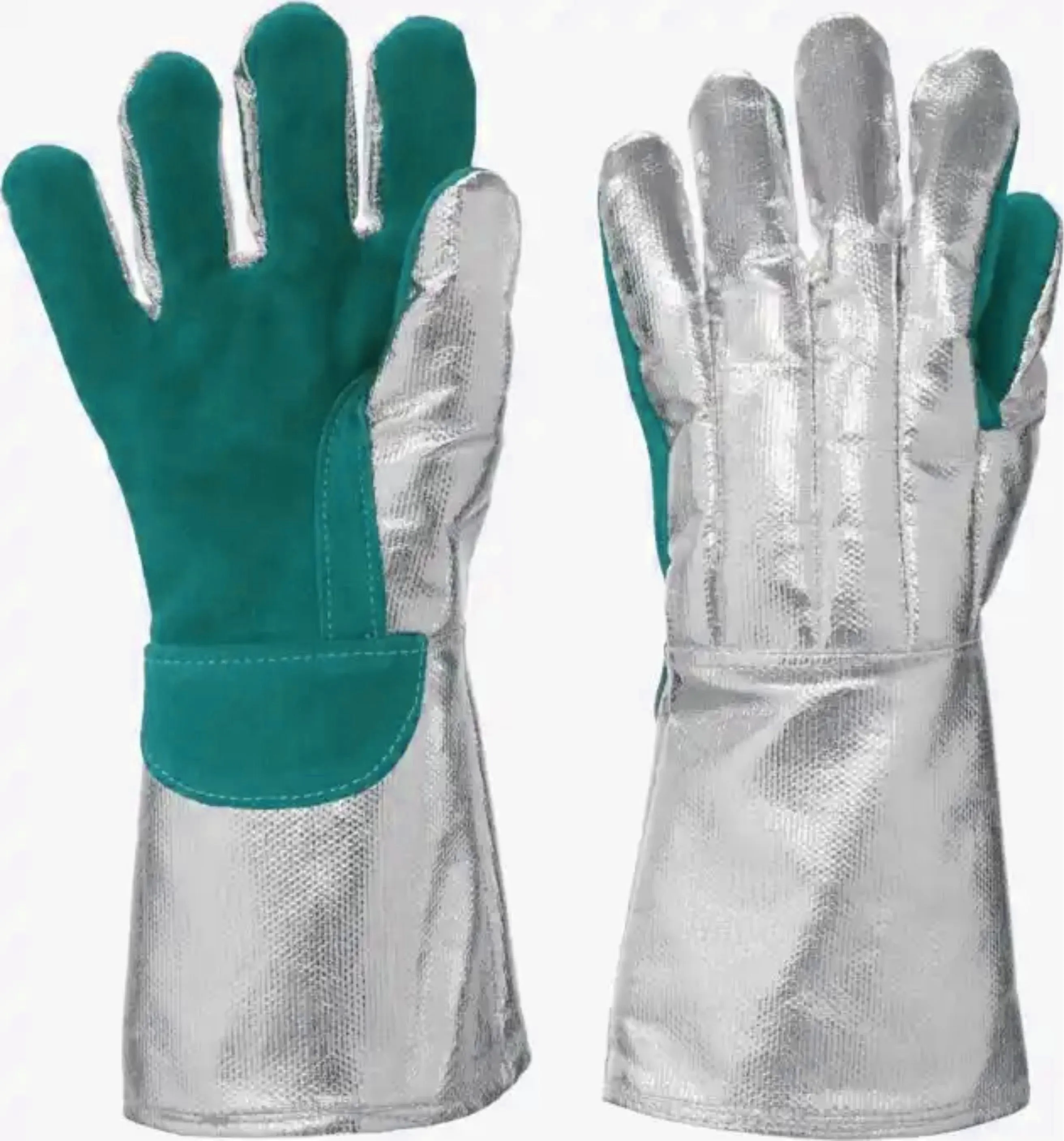 High Temperature Aluminized Cow Split Leather Fire Fighting Gloves Industrial Safety Heat Resistant Work Welders Long Gloves