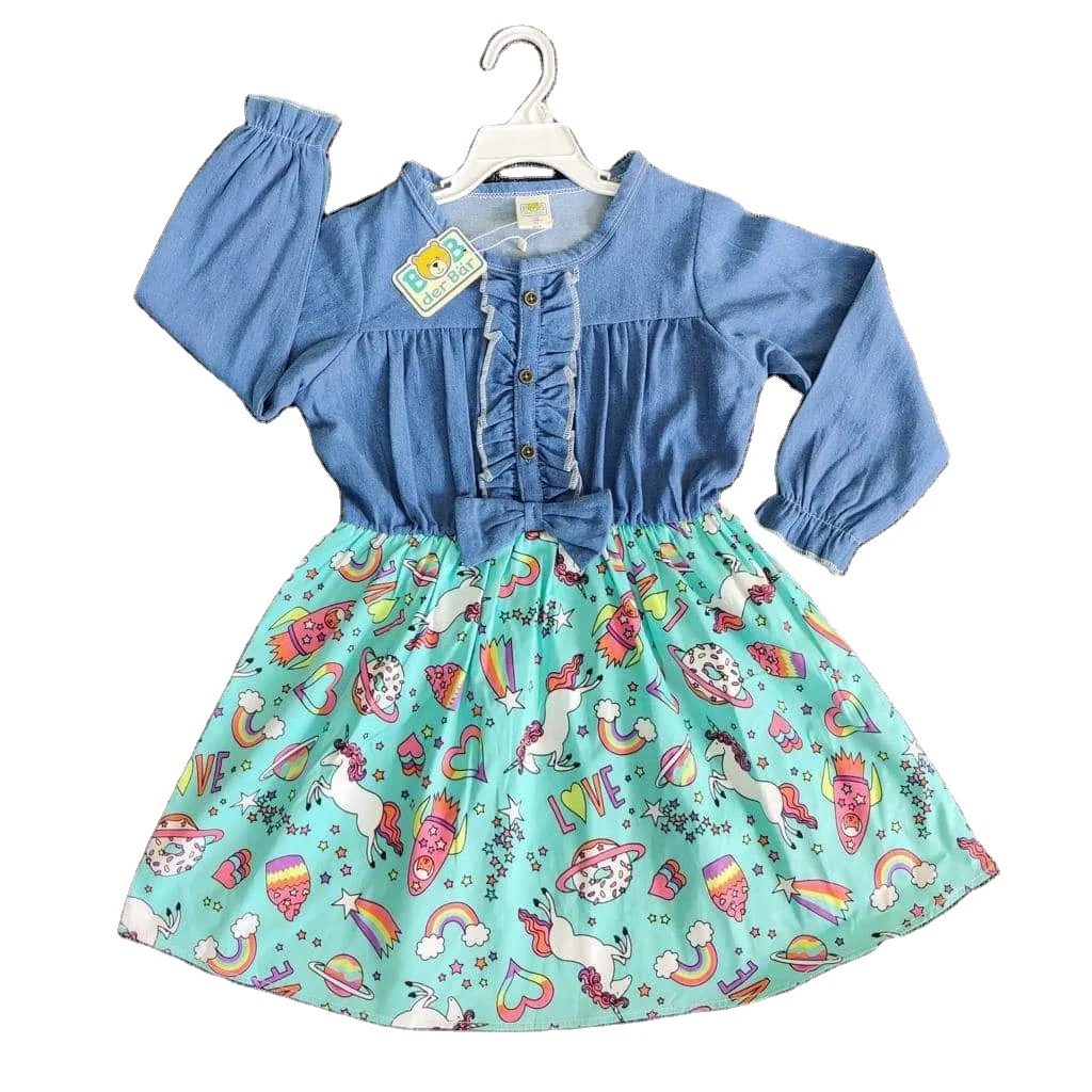 Hot Sale Elegant floral lace 2 pieces girls dress jeans clothing sets cotton newborn baby girls clothes set custom design