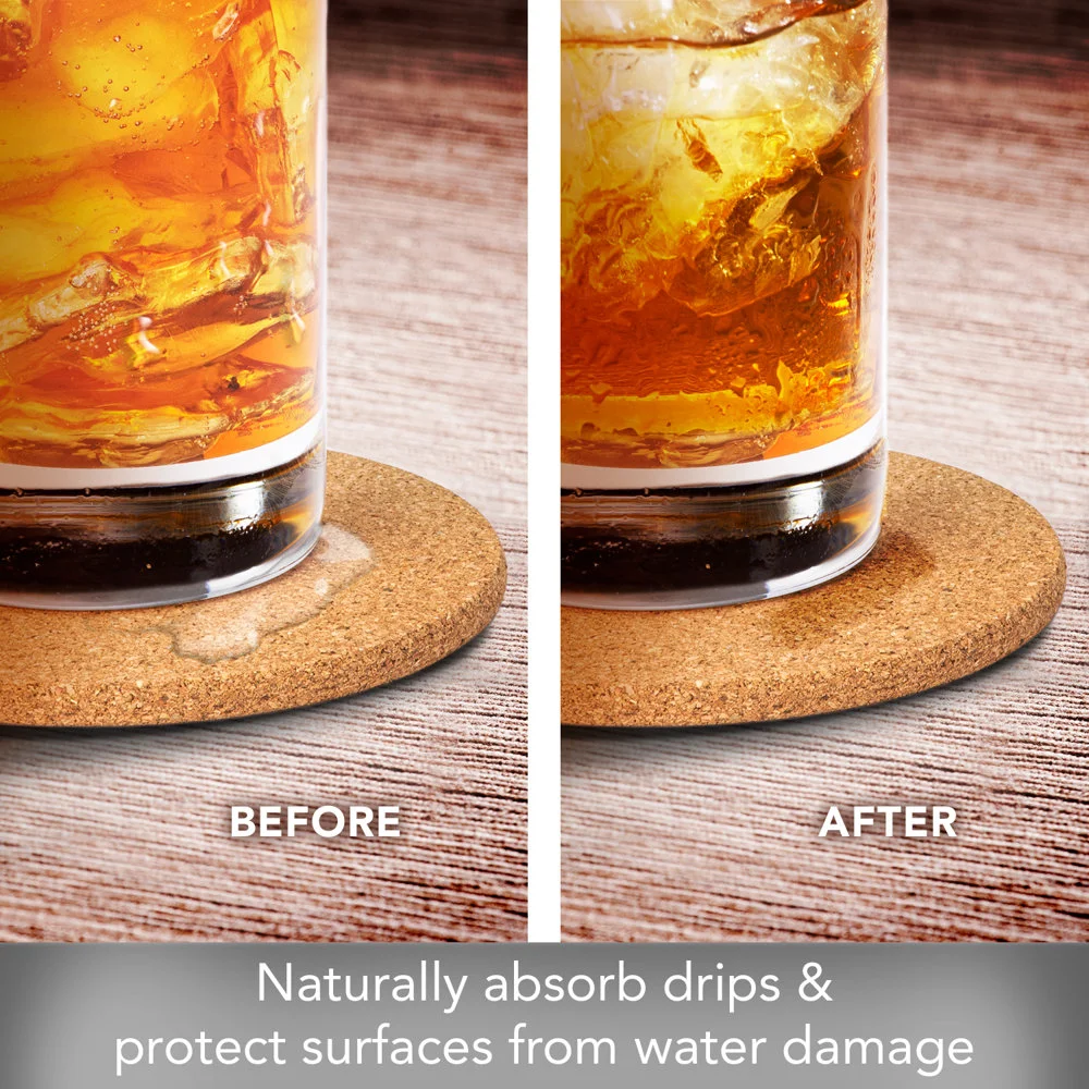 Eco-Friendly  Round  Cork Coasters Set of 4 Absorbent Durable Drink Mats for Home Office Outdoor Events and Parties