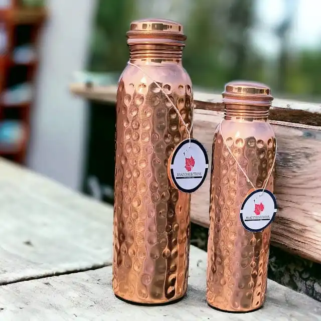 Custom Art Diamond Hammered 35 Oz Drink Ware Set Pure Copper Water Bottle
