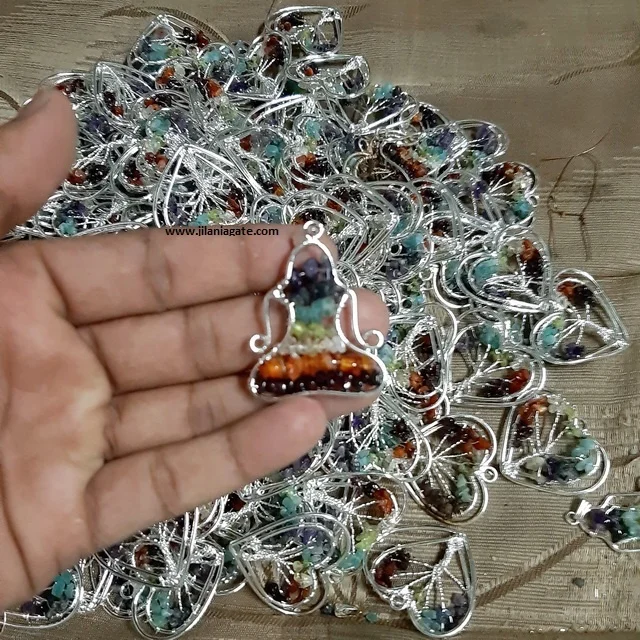 Handmade Seven Chakra Multi-Color Gemstones Pendant Necklace Fashionable Sitting Buddha Crystal Charm Available Wholesale