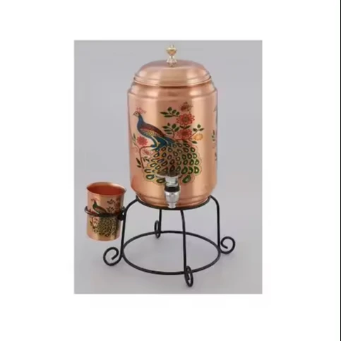 Peacock Design 100% Pure Copper Water Dispenser 3000ml/5000ml Capacity Hot & Cold for Household or Hotel Use with Stand