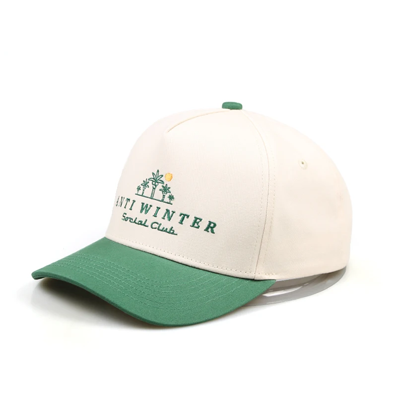 New Plain High Quality 3D Embroidery Logo OEM Curved Brim Gorras 5 Panel Two Tone 100% Cotton A Frame  Custom Baseball Caps Hat