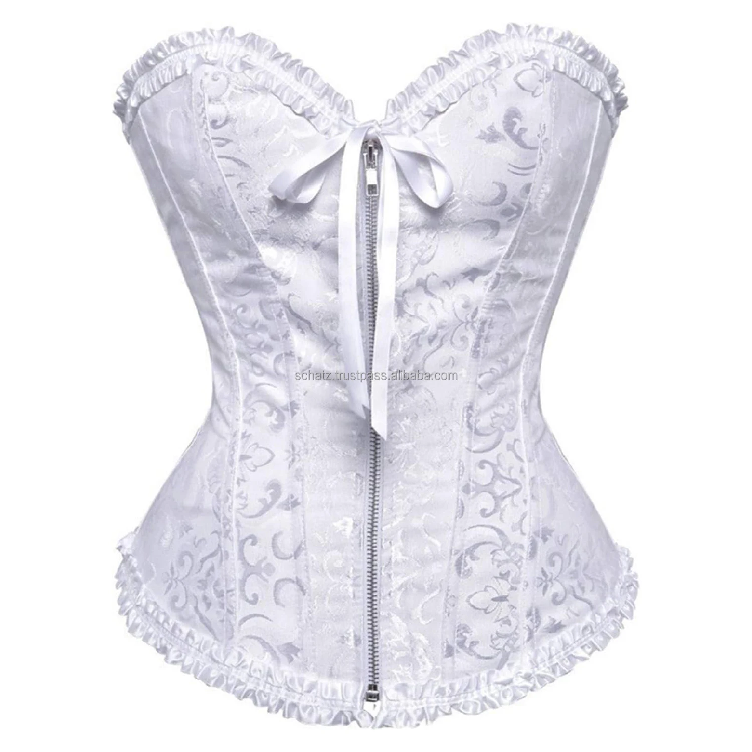 Corset Shapewear Thong Zipper Corset Top Body Bustier Lace Back Sexy Shapeware Body Shaping Clothing (White, XL)