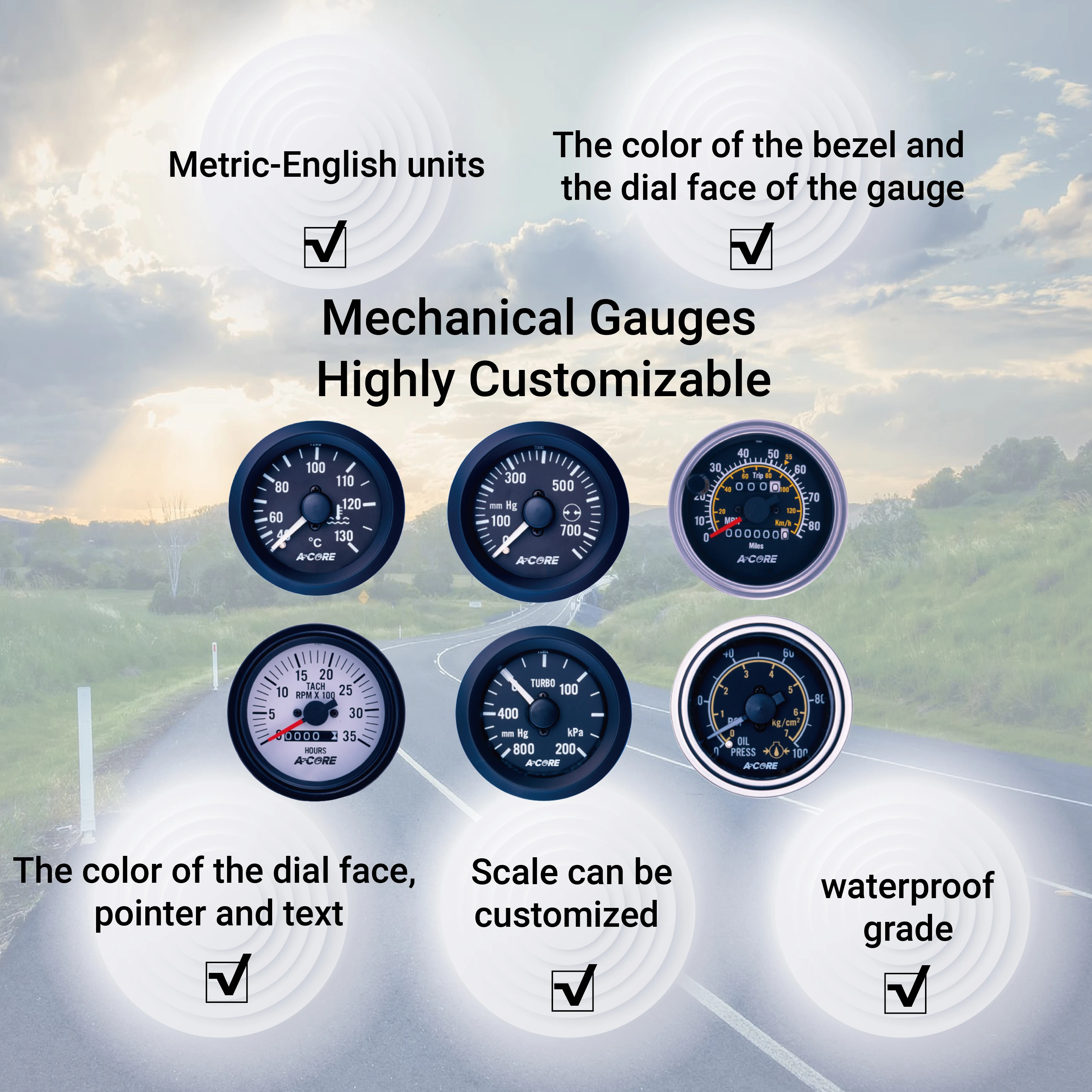 Mechanical Tachometer Traditional Car White Face Mechanical Auto Tachometer