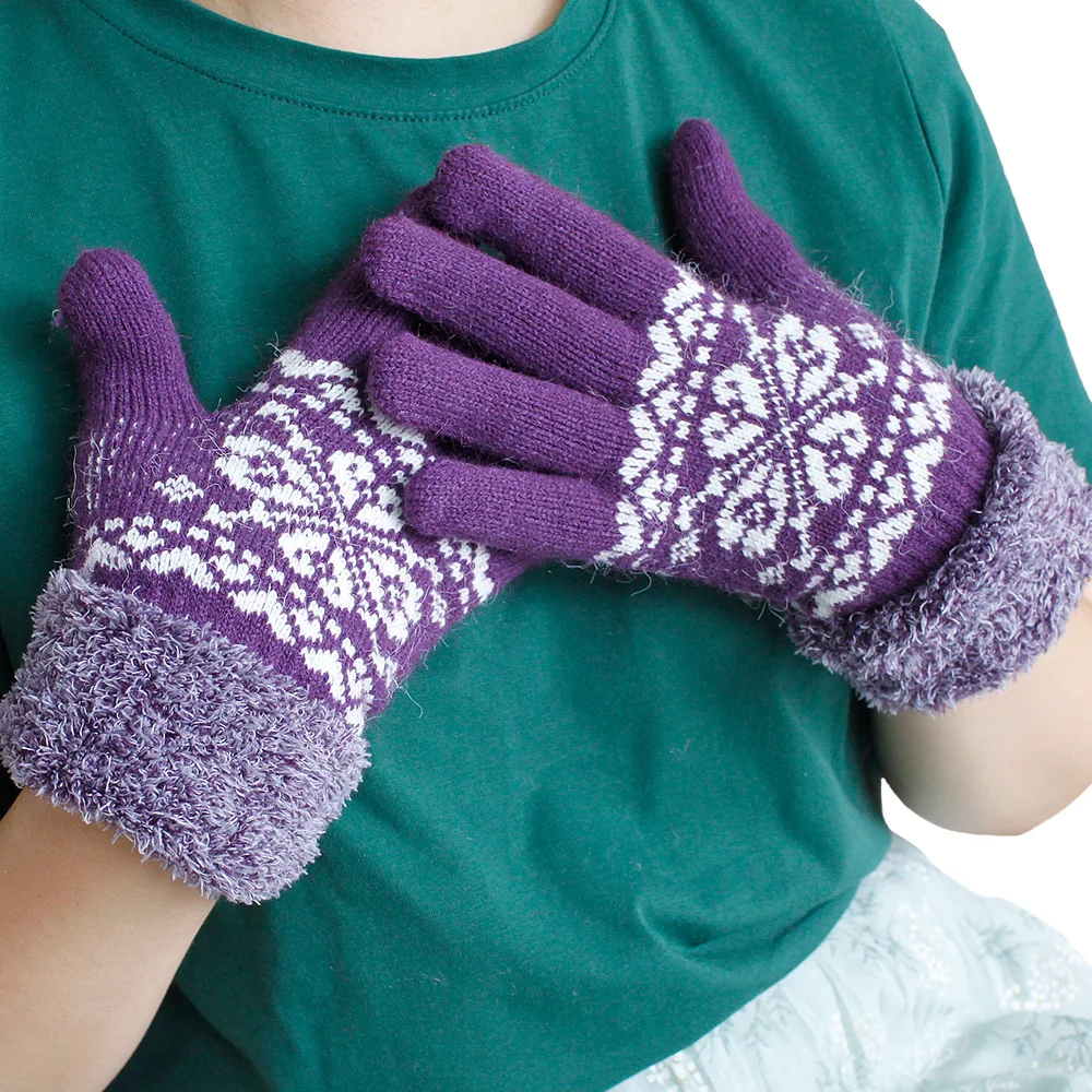 Heart Pattern Knitted Jacquard Winter Warm Double Layer Gloves