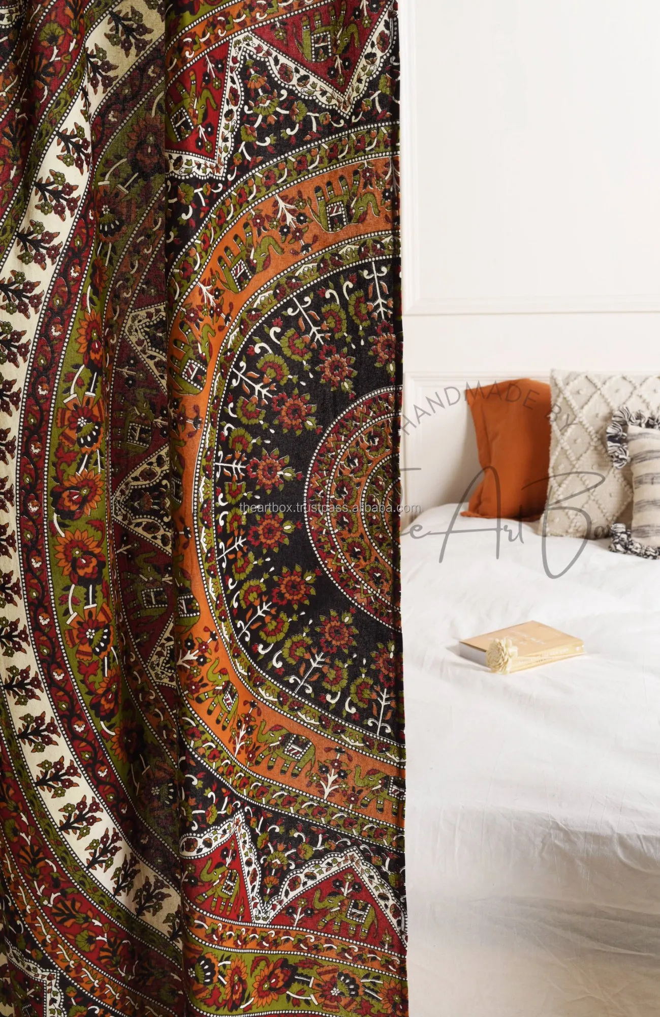 New Style Ethnic Wall Hanging Handmade Brown Curtain Indian Queen Cotton Mandala Room Door Divider Drapes Set Home Decor