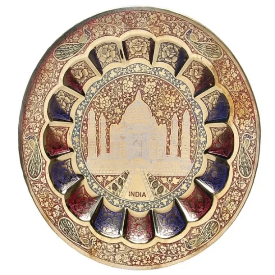 Large wall hanging decorative hand painted embossed brass plate logo engraving metal art craft plate